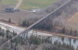 The Alberta Central Railway steel trestle across the Red Deer River